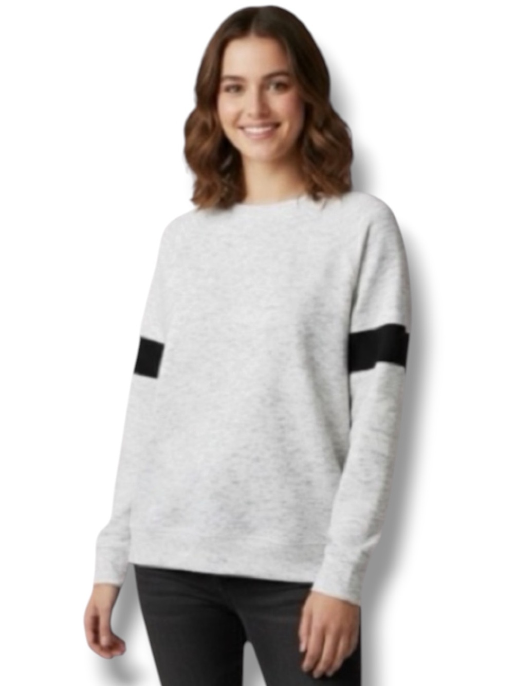 Bobbie Brooks Sweatshirt NWT Gray Heather Pullover Athleisure Arm Stripe L 🍭